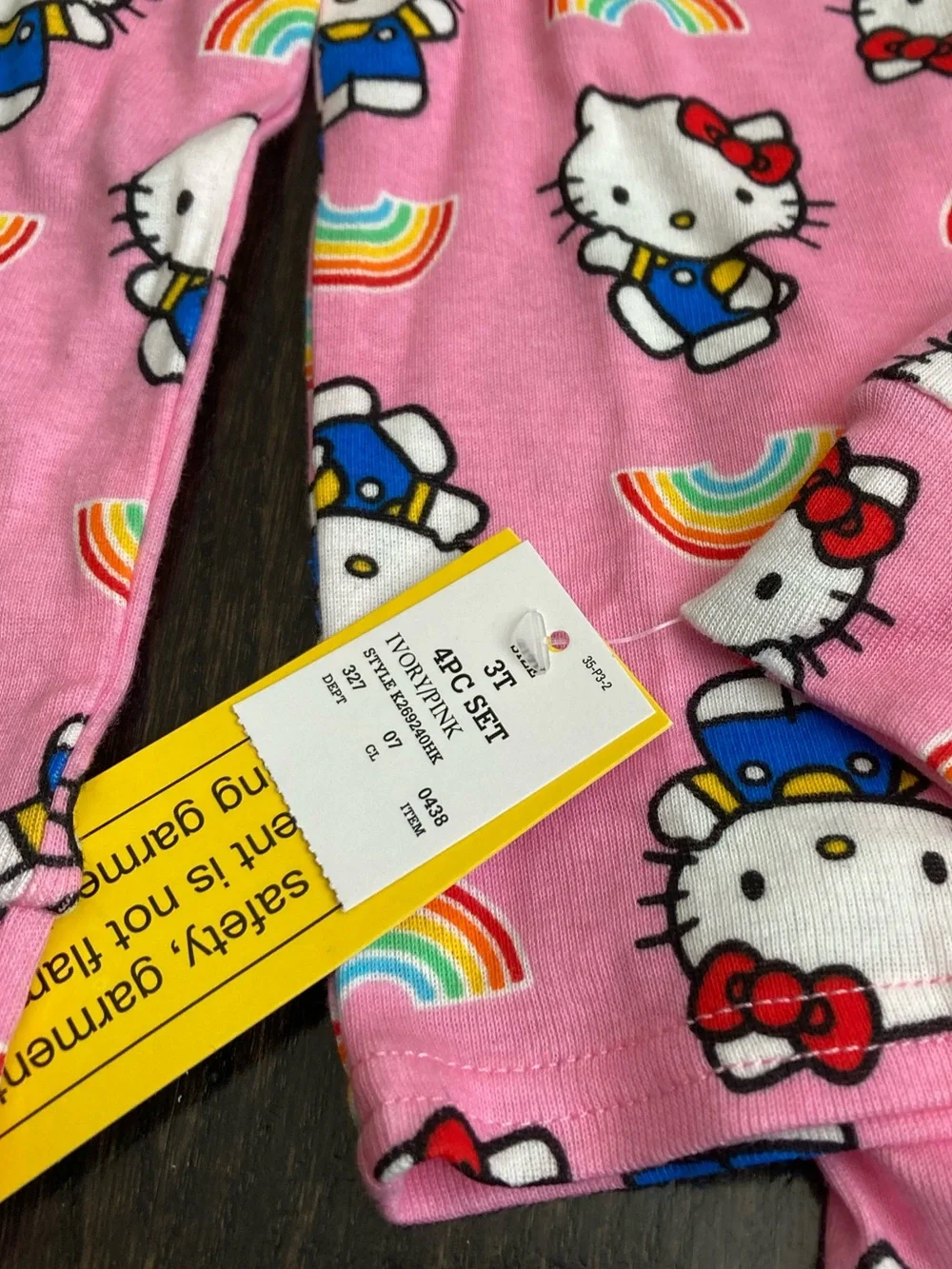 Hello Kitty Pajama Set Long Sleeves Pants 2 Pairs 4-Piece Size 3T